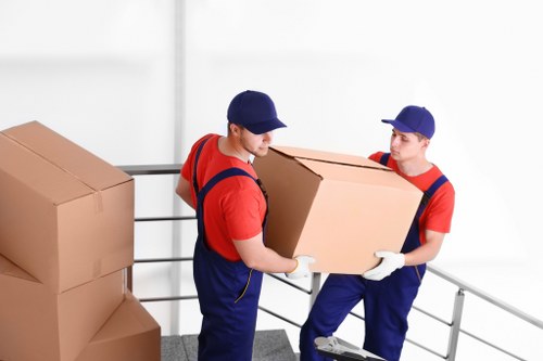 Labelled boxes and moving preparation for an Abbeywood relocation