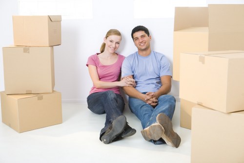 Preparation checklist and labelled boxes for office removals in Abbeywood