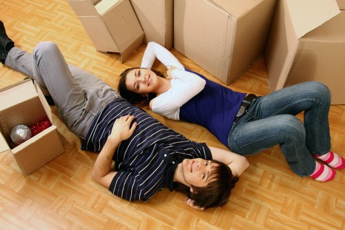 Packed boxes and furniture prepared for removals in Abbeywood