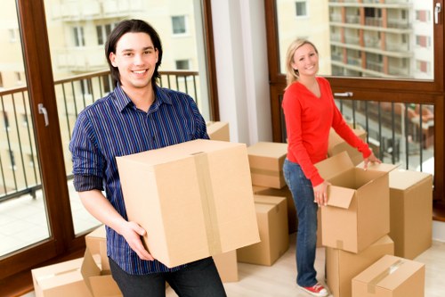 Unpacking boxes and setting up a new home after moving in Abbeywood
